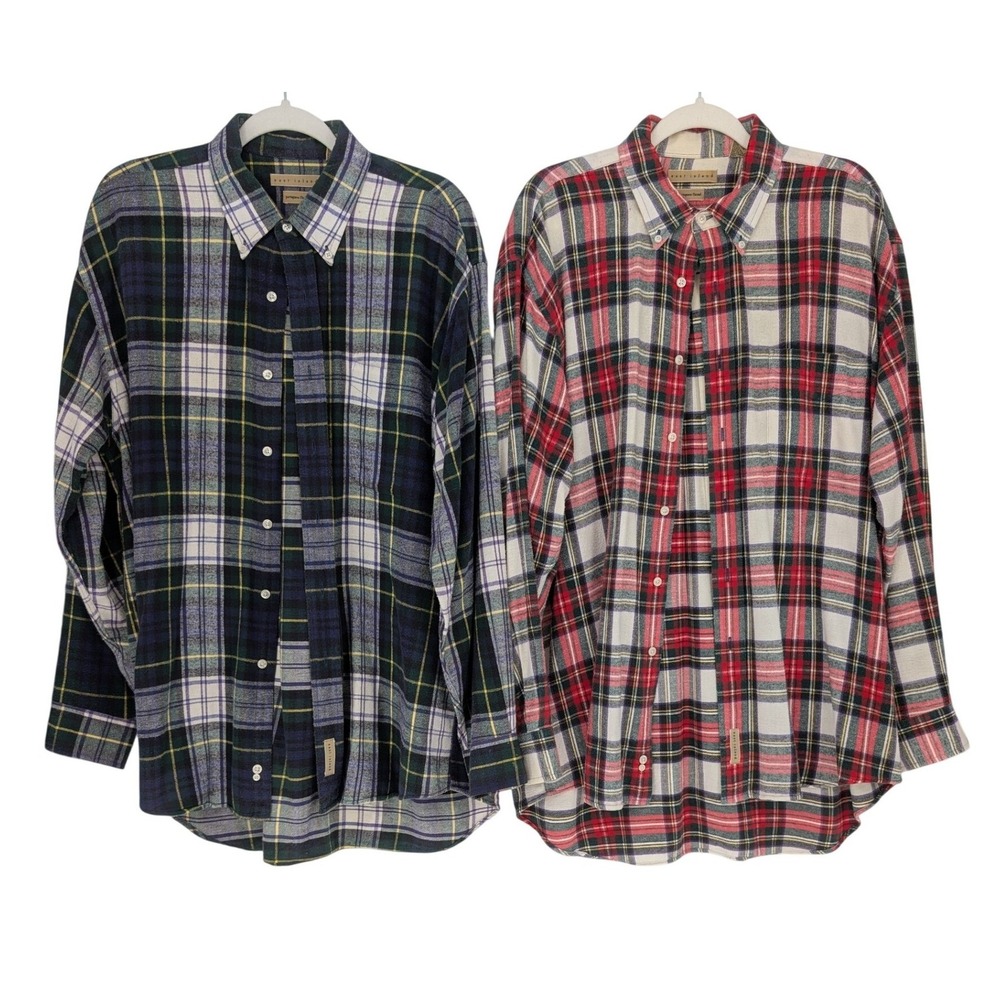 Portuguese Flannel Shirt Mens L Multi Plaid Button Down Set of 2 VTG 90s Grunge